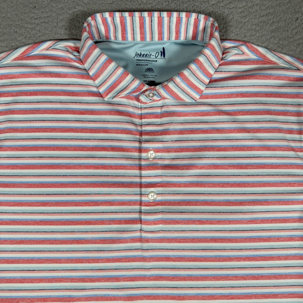 Johnnie O Shirt Mens Medium Striped Performance Golf Polo Stretch Preppy Casual